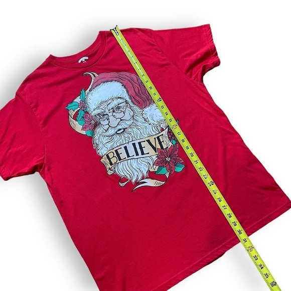 Holiday Time Christmas Tee Red Santa Beleive T Shirt Size XL Unisex - Picture 6 of 10